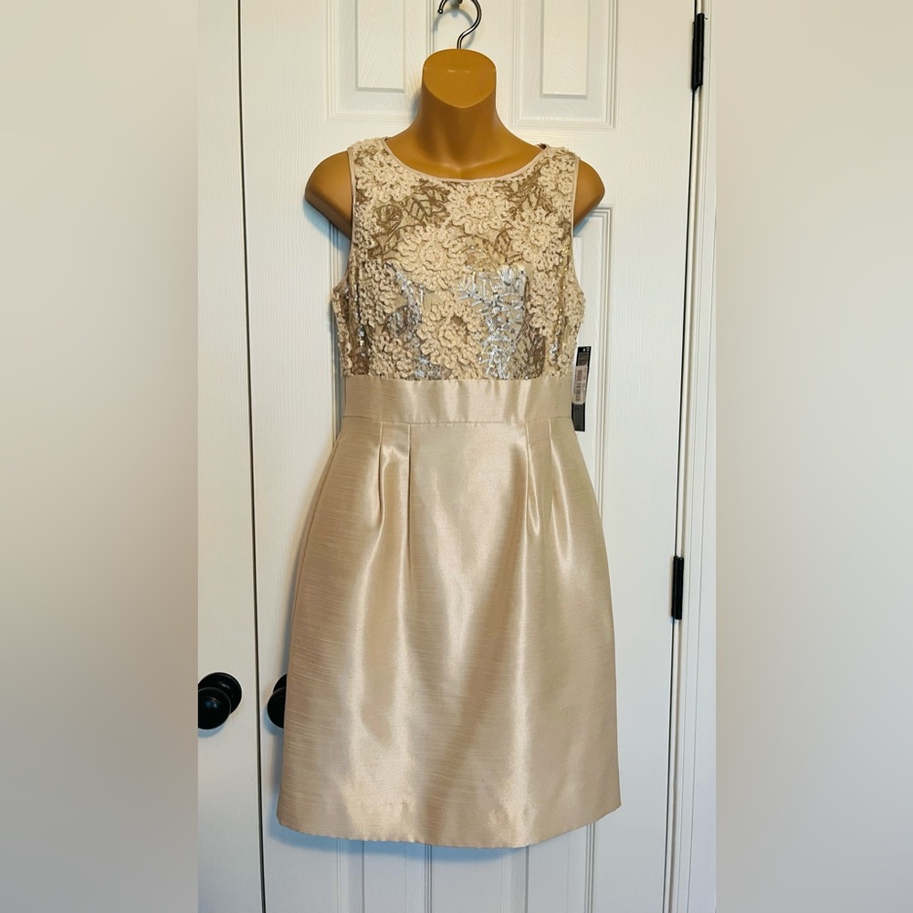 Tahari Sleeveless Cocktail Dress in Champagne